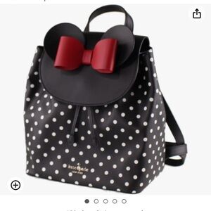 Kate Spade Black and White Polka Dot Backpack with Red Bow